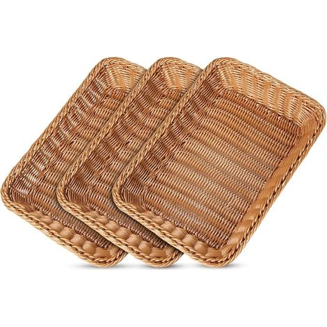 Set of Wicker Bread Baskets, 35 x 25 x 7 cm, Stackable Bread Basket, Serving Basket, Brown, Rectangular Wicker Basket for Bread, Fruit, Vegetables, Kitchen Utensils (1/5)