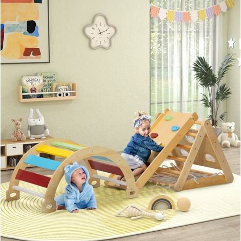 Struttura da arrampicata interna 7 in 1 in legno multicolore 168x62,5x57 cm - MEUBLIV (1/5)