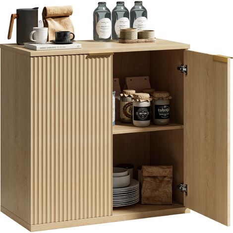 Buffet de rangement à 2 portes, façade plissée, poignée intégrée, décor bois clair, meuble de salon et chambre, 80 x 40 x 80 cm, style moderne - CHICFURN (1/5)