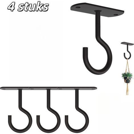 Lot de 4 Crochets robustes pour plafond, adaptés à une fixation murale ou suspendue. Idéaux pour suspendre paniers, luminaires, mangeoires à oiseaux, carillons et autres décorations intérieures et ext (1/5)