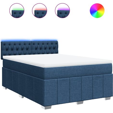 Lit double  Lit adulte  Sommier à lattes de lit avec matelas Bleu 160x200 cm Tissu