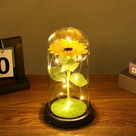 1 girasol artificial, una flor sostenible, lámpara decorativa con pantalla de cristal, ideal para la decoración del hogar y también como regalo (1/3)