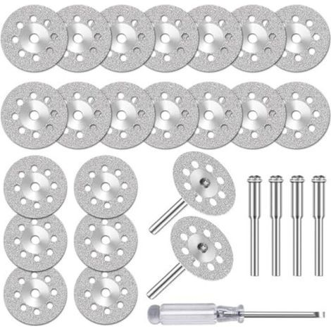 25 disques à tronçonner diamantés (22 mm) pour accessoires d'outils rotatifs Dremel, mini disque diamanté avec 4 mandrins de 3 mm pour carrelage en pierre et verre (1/5)