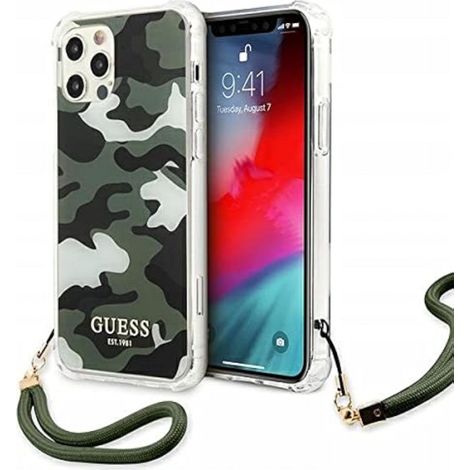 Coque rigide Guess GUHCP12MKSARKA pour iPhone 12/12 Pro 6,1" verte/kaki, Collection Camouflage