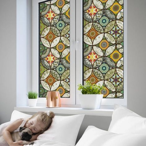 2 rollos de lámina decorativa electrostática para ventanas, lámina de vinilo no adhesiva para privacidad, 45 x 200 cm (1/5)