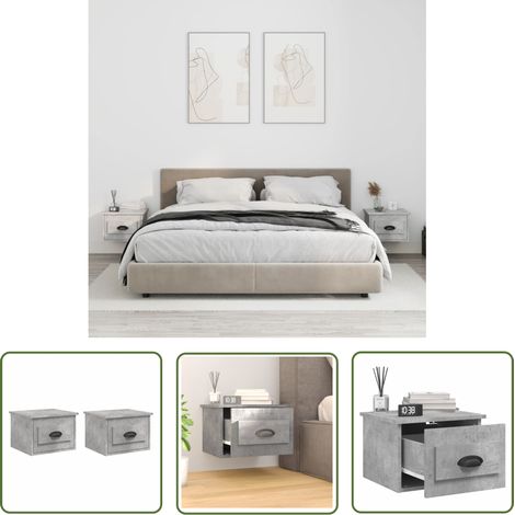 The Living Store Tables de chevet murales 2 pcs gris béton 41,5x36x28 cm - Table De Chevet Murale - Meuble De Chevet Mural - Table De Chevet Flottante - Étagère Murale - Rangement Mural (1/5)