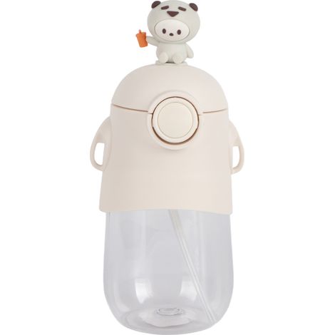 Gobelet à Paille 600ml en PC PP et Silicone, Style Mignon, Portable pour École, Bureau et Maison, Couleur Blanc (1/5)
