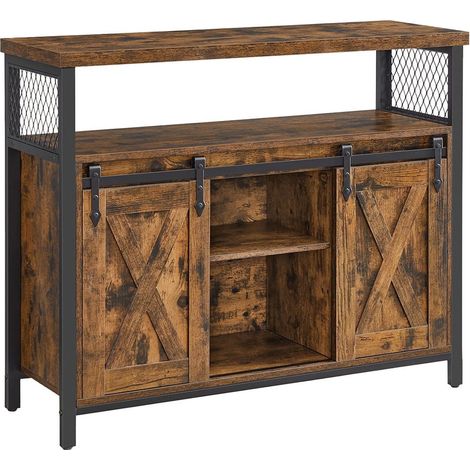 Buffet de salle à manger placard de cuisine meuble de rangement armoire portes de grange coulissantes étagère réglable style industriel pour salon 100 x 33 x 80 cm marron rustique et noir