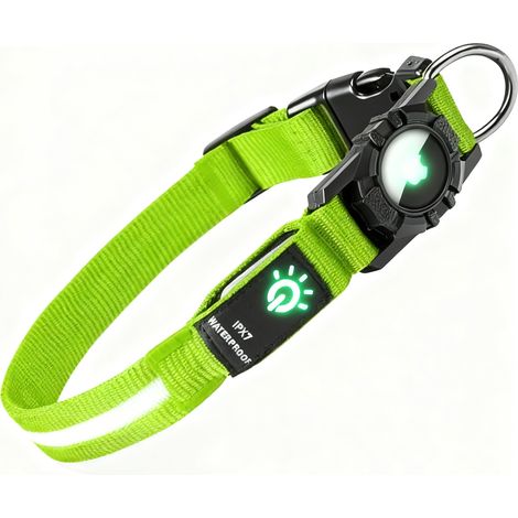 Collier pour chien LED ultra-lumineux, entièrement étanche et réglable, rechargeable par USB-C pour les promenades nocturnes, sécurité, collier lumineux clignotant (vert, 39-552,5 cm) (1/5)