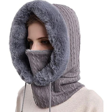Bonnet cagoule femme hiver chaud, cagoule polaire pour sports extérieurs, bonnet coupe-vent unisexe (1/3)