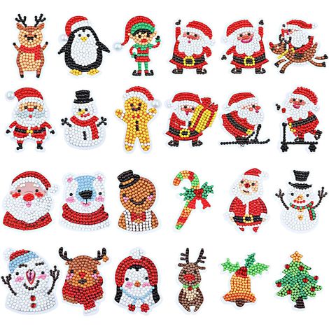24 Autocollants diamant, motifs Noël variés, résine durable 5D, décoration DIY pour enfants et adultes (1/5)
