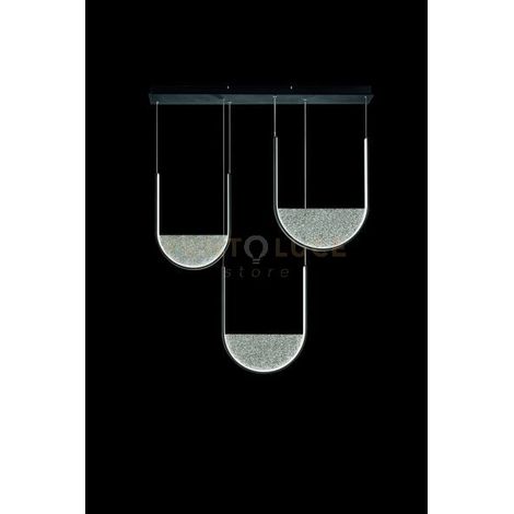 SOSPENSIONE LOTUS 3 NERO CON VETRO FUME'  L.40+44+36CM  LED 3000K 4200LM 70W DIMMERABILE BASE RETTANGOLARE