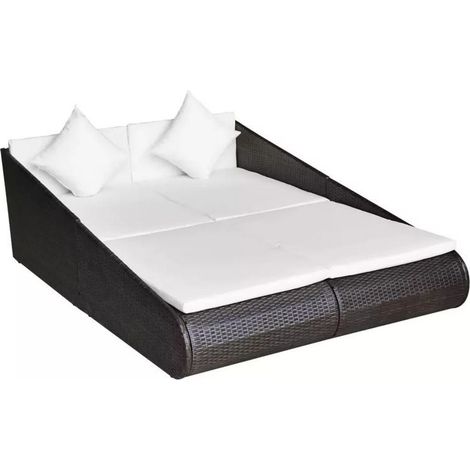 Lit de jardin résine tressée marron et polyester blanc Imia 2 (1/4)