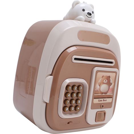 Tirelire enfant à défilement automatique, grande capacité, avec mot de passe et empreinte digitale, marron. (1/5)
