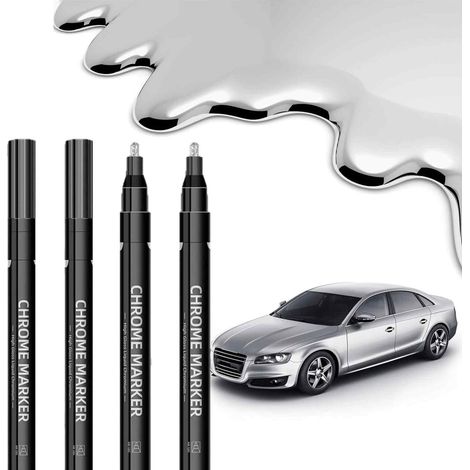 Marker Pour Peinture Métallique - Stylo À Encre Chrome Argenté - Pointe Ronde 2 mm - Pour Métal Modèle Auto Verre Plastique - Lot De 4 (1/5)