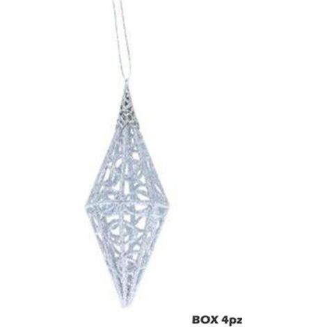 4 palle prismi glitterati per albero di natale - colore argento - decorazioni addobbi natalizi
