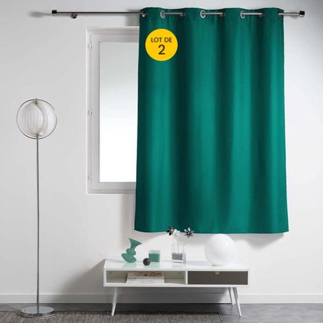 Lot de 2 rideaux petite hauteur 140 x 180 cm Polyester Essentiel Emeraude (1/3)