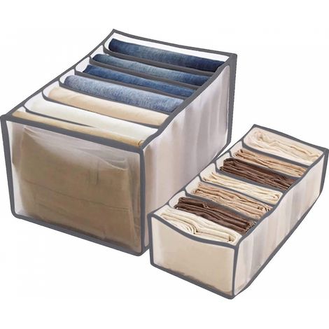 BEBUSINGOTO 2er-Pack waschbare Aufbewahrungsboxen mit 7 Fächern für Jeans und Leggings (36 x 17 x 12 cm)/(36 x 25 x 20 cm) (1/4)