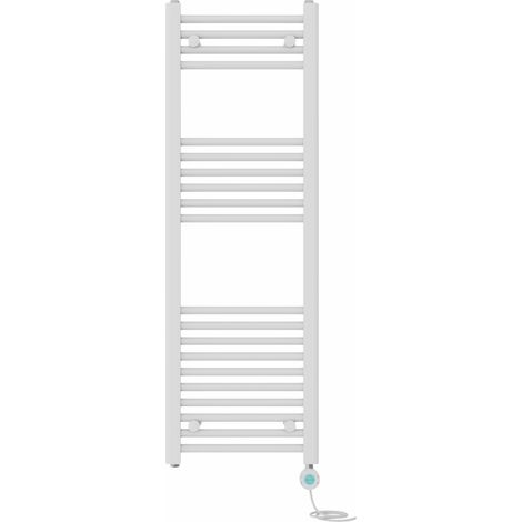 Pre-filled Bathroom Straight Electric Heated Towel Rail Radiator Thermostatic 1200x400mm White