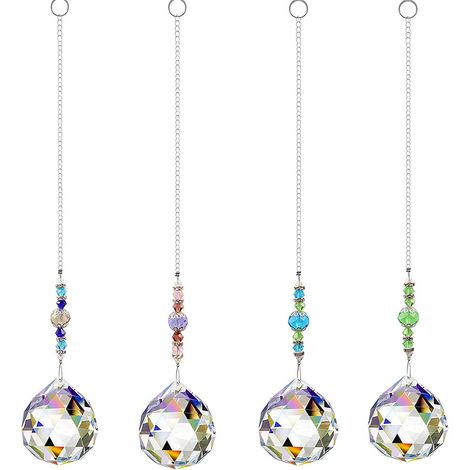 Lot de 4 attrape-soleil en cristal, pendentifs prisme en cristal transparent de 30 mm, décoration arc-en-ciel pour fenêtre, jardin, bureau ou maison. (1/5)