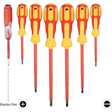 Cacciaviti isolati per elettricista set 7pz punta magnetica cerca fase + borsa