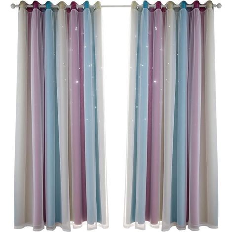 Rideaux Occultants étoiles Colorées, Design Double Couche pour Chambre de Filles, Salon, Rideaux de Fenêtre en Tissu Polyester Isolant (Violet 53" L x 63" L) (1/2)