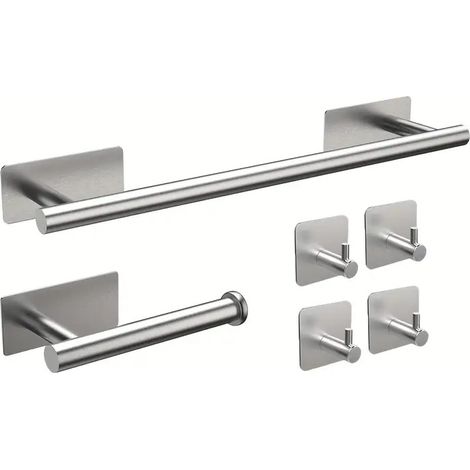 Set di accessori da bagno da 6 pezzi: portasciugamani, porta carta igienica, gancio a parete, acciaio inossidabile spazzolato, grigio (1/4)