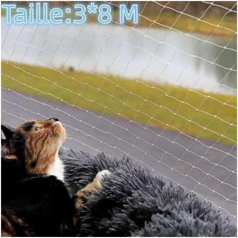 Filet de Protection Chat 8x3m Transparent avec Corde de Fixation Filet de sécurité Extra Large (1/4)