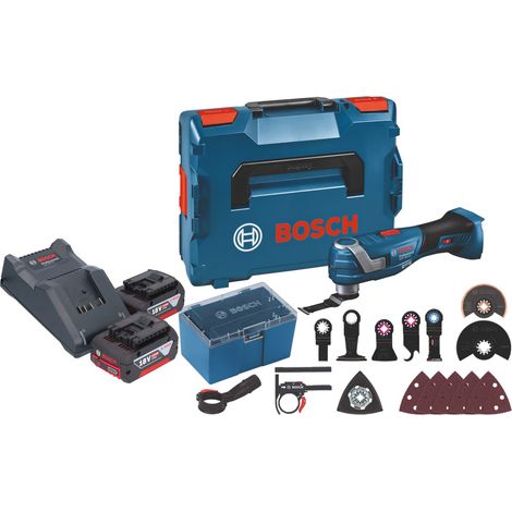 Bosch GOP 18V-34 Professional Cutter multifonctions sans fil 18 V Starlock Plus + 2x batterie 4,0 Ah + chargeur + 17 pces. d'accessoires + L-Boxx