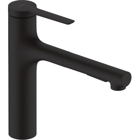 HANSGROHE Zesis M33 160 Mezclador monomando de cocina con ducha extraíble de 2 chorros en negro mate 74801670 (1/2)