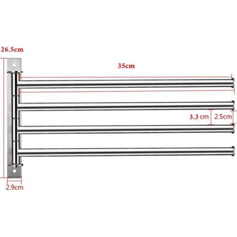 Porte-serviettes mural en acier inoxydable, orientable à 180° - 4 niveaux - Argent - 35 cm (1/4)