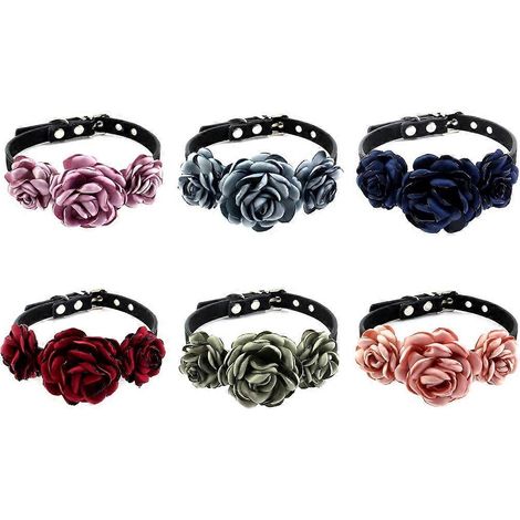 Collier pour chienne et chatte, motif floral rose, taille XS, bleu marine (1/4)
