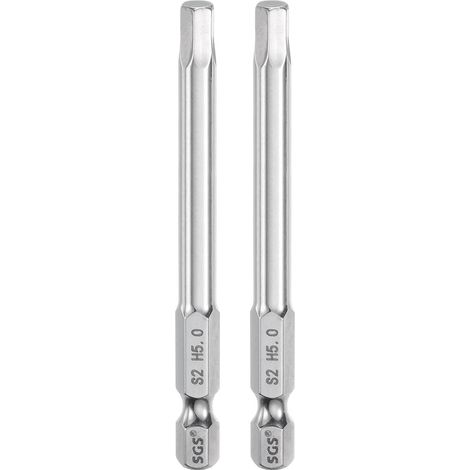 2pcs Foret à Tête Hexagonale 5mm (H5) Métrique 1/4" Tige Hexagonale 75mm (3") Long Embouts de Tournevis Magnétique Acier S2 Forets Hexagonaux à Pointe Plate pour Vis (1/5)