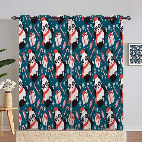 Rideau Occultant Noël Bonbon Panda Rideau Thermique Isolant Tenture Opaque à Oeillets Draperies Intérieurs pour Maison Chambre Salon 2 Panneaux L 140 x H 280 cm - 140L X 280H cm (2 Panneaux) (1/5)