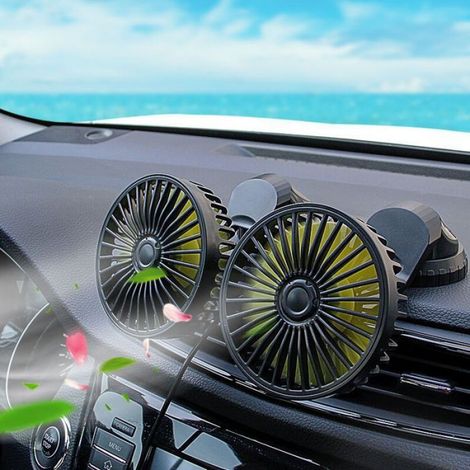 Ventilateur Automobile - Double Tête - 5 V - Rotation 360 Degrés - USB Portable - Pour Voiture Bureau Maison - 1 Pièce (1/5)