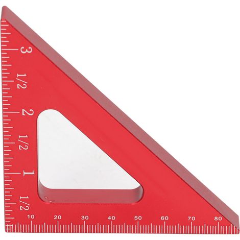 Équerre de menuiserie 90° 45° double graduation pouces/métrique, outil de mesure triangulaire en bois pour charpente et bricolage (1/5)