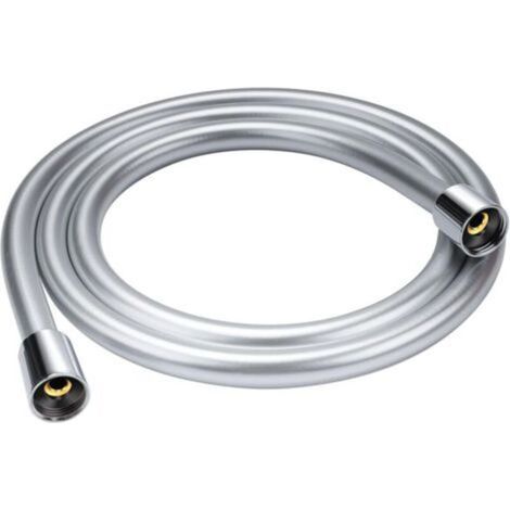 Flexible de douche 160 cm avec protection anti-torsion, tuyau de, raccord standard 1/2", et résistant à la torsion, testé pour l'eau potable sous pression, argenté (1/5)