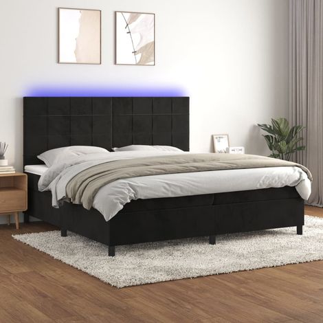 Sommier tapissier avec matelas et LED  Lit adulte Contemporain Noir 200x200 cm Velours 23044 (1/5)