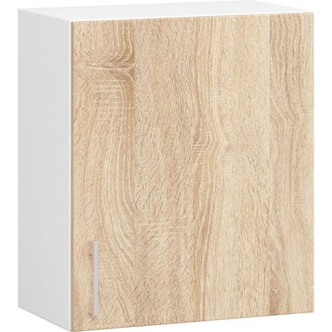 Akord – Armoire murale haute 50 cm – 1 porte battante – Façade chêne sonoma – 2 étagères – Dimensions 50x30,5x58 cm – Panneau stratifié blanc (1/5)