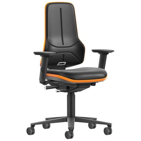Chaise de travail Bimos XXL orange à roulettes simili cuir avec accoudoirs (1/5)