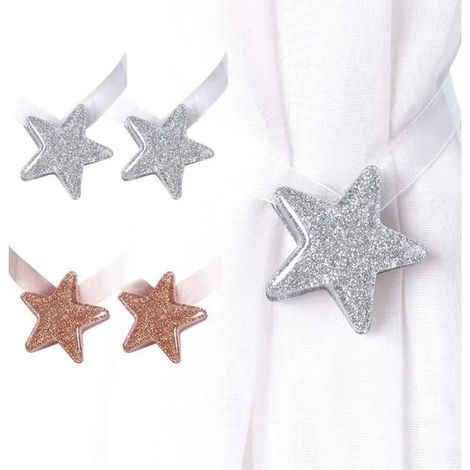Mokinga Embrasse Rideau Aimantee, Boucle De Rideau Aimant Acrylique De Style étoile 4 Pièces, Pas Besoin dInstaller des Sangles De R (1/4)