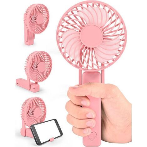 Ventilatore portatile pieghevole, ventilatore ricaricabile tramite USB con batteria, piccolo ventilatore rosa con cavo (1/4)