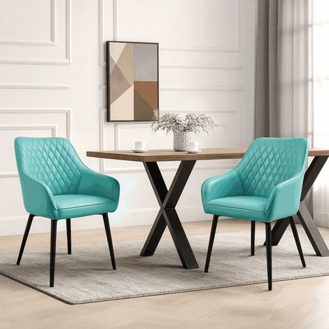 Chaises salle à manger bleues avec accoudoirs lot de 2 HOMAVO YZ8 (1/5)