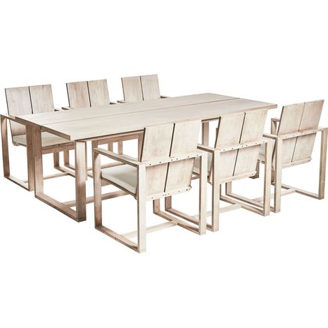 Gartenmöbel Set 6-Sitzer AZZANELLO Akazienholz Cremeweiß