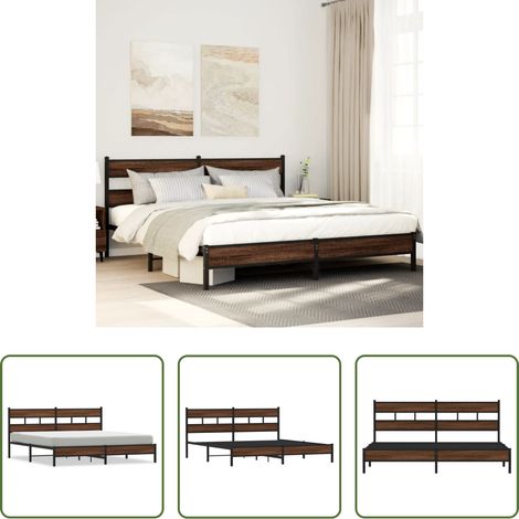 vidaXL Stahlbett -  Metallbett ohne Matratze Braun Eichen-Optik 180x200 cm (1/5)