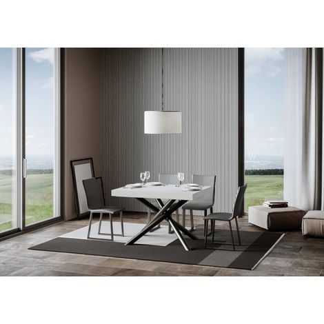 Tavolo "Pesaro" allungabile in legno per sala da pranzo -Fisso 130 cm / Bianco Frassino (1/3)
