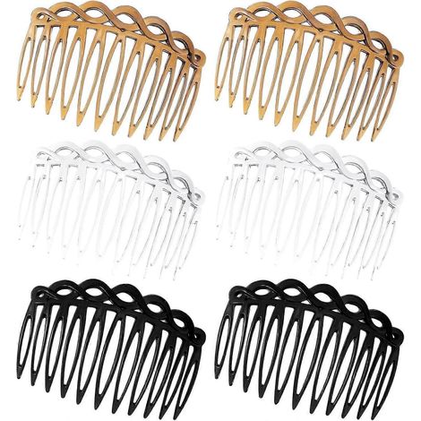 Mabor Lot de 6 peignes à cheveux français pour femmes - Peignes décoratifs en résine, coloris noir/blanc/café, avec petites pinces à cheveux pour coiffure, usage quotidien et de mariage (1/4)