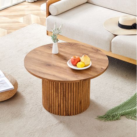 Mesa de centro 70x70x42 cm color madera en MDF y metal con diseño de columna acanalada (1/5)