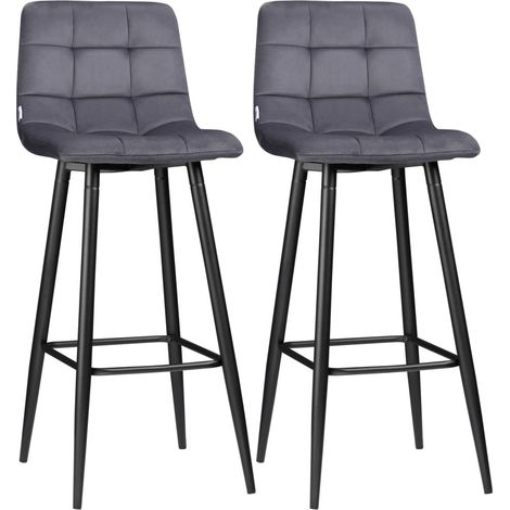 Tabouret de bar moderne set de 2 gris, revêtement velours, pieds acier antidérapants, capacité 120kg, 47x42x105cm, design élégant pour cuisine et îlot (1/5)