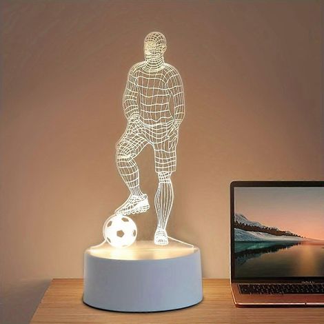 Lampe de table 3D en acrylique représentant un joueur de football, veilleuse LED avec port USB, éclairage décoratif d'intérieur pour la chambre à coucher (1/5)